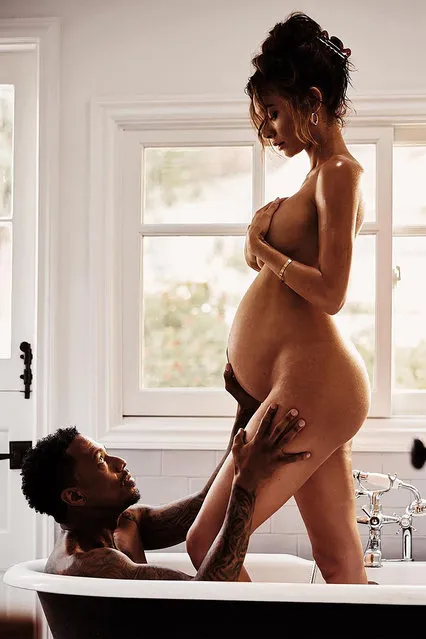 American television host, actor, rapper and comedian Nick Cannon and singer-songwriter Alyssa Scott take pregnancy photos early November 2022. (Photo by Gabriel Villalobos)