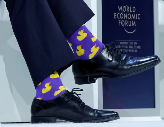 Canadian Prime Minister's Justin Trudeau's socks are seen as he attends the World Economic Forum (WEF) annual meeting in Davos, Switzerland January 25, 2018. (Photo by Denis Balibouse/Reuters)