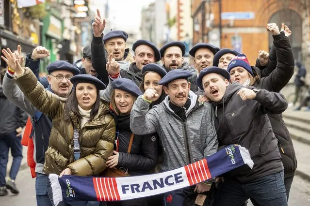 French rugby fans enjoying themselves in Temple Bar, Dublin ahead of the Six Nations match against Ireland on February 10, 2023. (Photo by Tom Honan/The Irish Times)