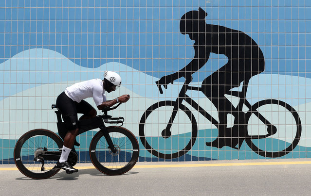 Ghani Souleymane on August 6, 2025 is attempting to complete 100 full-distance T100 triathlons in 100 consecutive days, ending at the Dubai T100 on November 16. Meydan, Dubai. (Photo by Chris Whiteoak/The National)