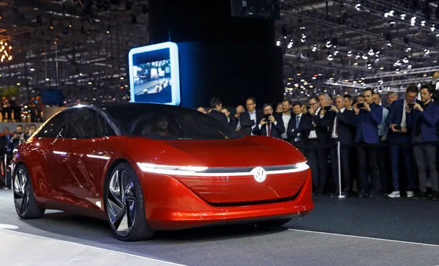 I.D. Vizzion model car from Volkswagen is presented during the press day at the 88th Geneva International Motor Show in Geneva, Switzerland on Tuesday, March 6, 2018. (Photo by Denis Balibouse/Reuters)