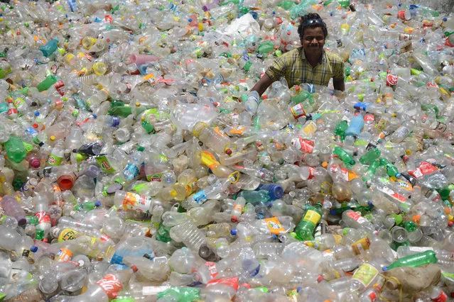 n Indian worker sorts out plastic bottles at a warehouse in Jalandhar on May 7, 2018. (Photo by Shammi Mehra/AFP Photo)