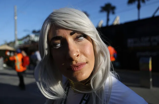 A cosplayer poses outside San Diego Comic-Con on July 19, 2018 in San Diego, California. Thousands of revelers are arriving for the festivities at the annual comic and entertainment convention. (Photo by Mario Tama/Getty Images)