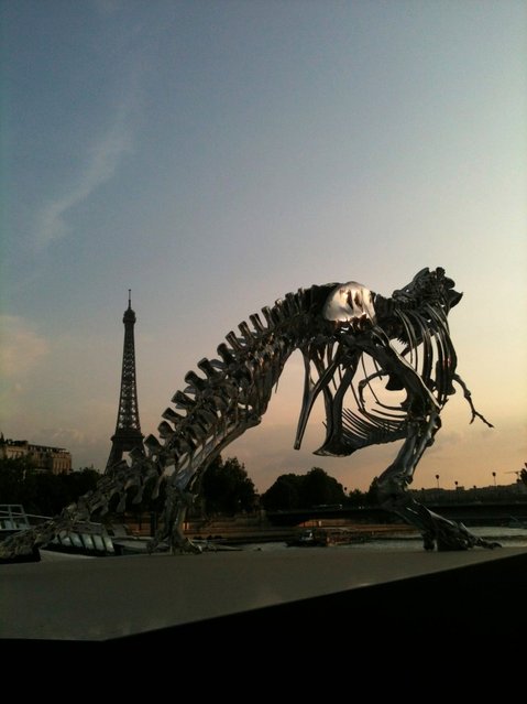 Chrome T-Rex Sculpture In Paris By Philippe Pasqua