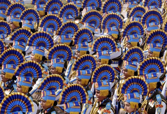 Indian soldiers march during the full-dress rehearsal for the Republic Day parade in New Delhi, India on January 23, 2024. (Photo by Altaf Hussain/Reuters)