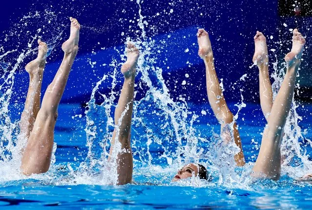 China perform during the mixed team free preliminaries on day seven of the Doha 2024 World Aquatics Championships at Aspire Dome on February 8, 2024 in Doha, Qatar. (Photo by Clodagh Kilcoyne/Reuters)