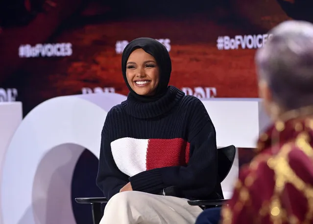 Somali-American fashion model Halima Aden speaks during BoF VOICES 2021 at Soho Farmhouse on December 02, 2021 in Oxfordshire, England. (Photo by Samir Hussein/Getty Images for BoF VOICES)