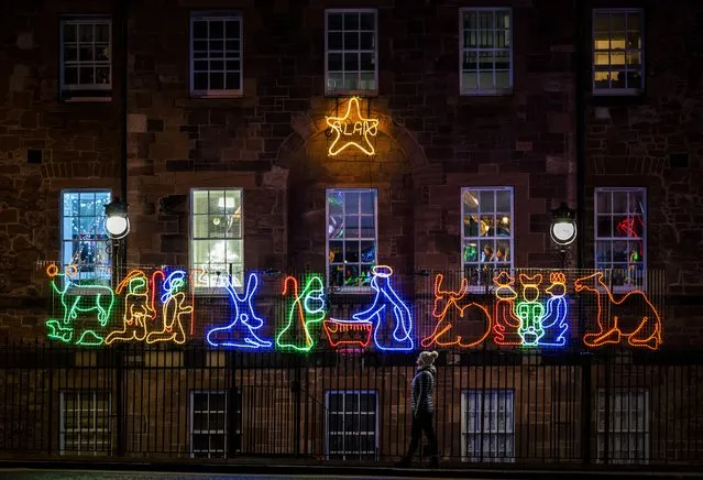 Christmas lights along the High Street in Dunbar, East Lothian, Scotland on Friday, December 10, 2021. (Photo by Jane Barlow/PA Images via Getty Images)