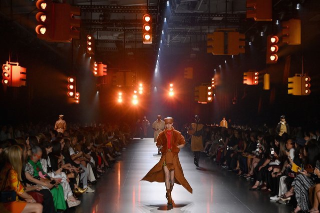 Models walk the runway for the second chapter of the Hermes Women's ready-to-wear Fall-Winter 2024 fashion show in New York, June 6, 2024. (Photo by Angela Weiss/AFP Photo)