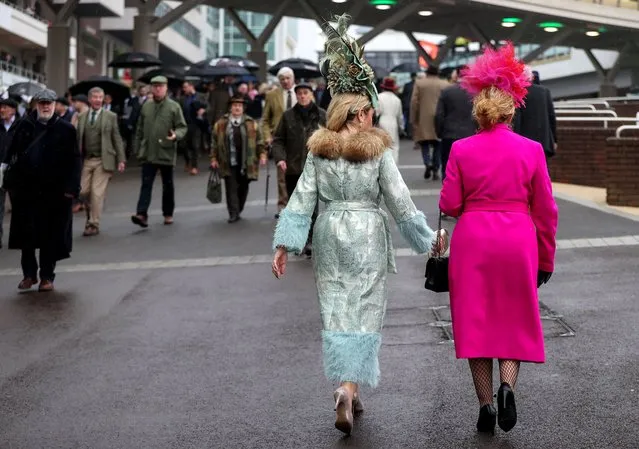 Racegoers arrive on the second day of the 2022 Cheltenham festival in Cheltenham, United Kingdom on March 16, 2022. (Photo by Dan Sheridan/INPHO/Rex Features/Shutterstock)
