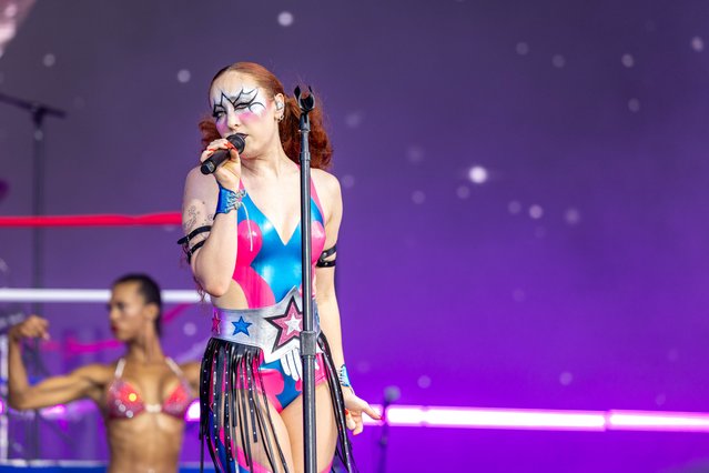 American singer and songwriter Chappell Roan during the Lollapalooza Music Festival at Grant Park in Chicago, Illinois on August 1, 2024. (Photo by Daniel DeSlover/ZUMA Press Wire/Splash News and Pictures)