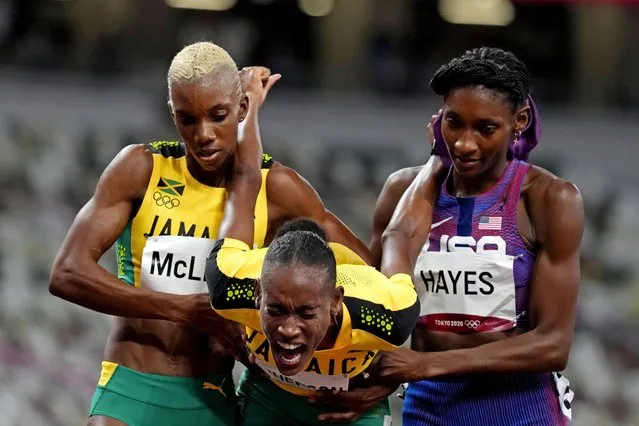 Stephanie Ann McPherson (JAM) reacts after running in the women's 400m final during the Tokyo 2020 Olympic Summer Games at Olympic Stadium in Tokyo on August 6, 2021. (Photo by James Lang/USA TODAY Sports)