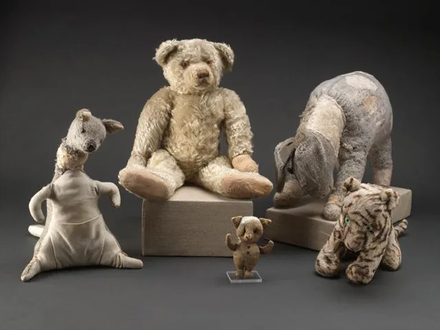 This 2008 photo provided by the New York Public Library's Digital Imaging Unit shows Winnie-the-Pooh and friends original stuffed toy animals in New York before their restoration. After more than a year of much needed repairs by a textile conservator, they went back on display Wednesday August 3, 2016 at the New York Public Library where they've resided since 1987. (Photo by New York Public Library's Digital Imaging Unit/Pete Riesett and Steven Crossot via AP Photo)