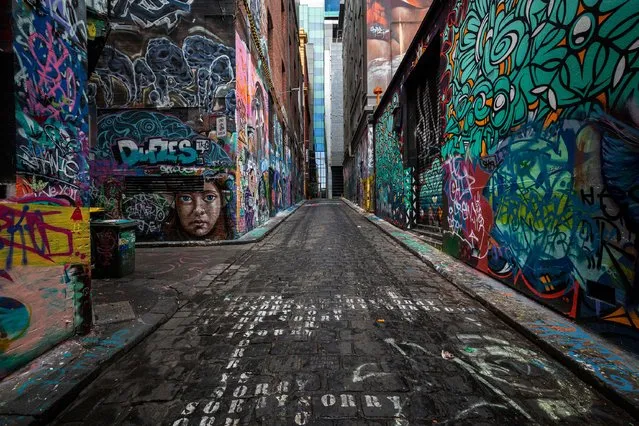 A general view of empty streets at Hosier Lane in Melbourne, Australia, 12 July 2020. Premier Daniel Andrews has issued a plea to all Victorians to follow the latest lockdown rules, due to new cases of coronavirus in the state. (Photo by Daniel Pockett/EPA/EFE/Rex Features/Shutterstock)