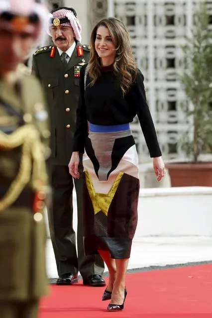 Jordan's Queen Rania arrives for the opening of the third ordinary session of the 17th Parliament in Amman, Jordan, November 15, 2015. (Photo by Muhammad Hamed/Reuters)