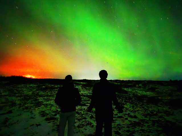 Muhammed Emin Kizilkaya and his two brothers saw the Northern Lights and a volcano erupt in the Krysuvik mountains in Iceland in the last decade of November 2024. (Photo by Muhammed Emin Kizilkaya/Caters News Agency)