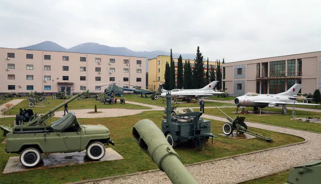 Two old unused Mig jets and other old outdated weaponry of the Albanian army are displayed at the Defense Ministry in the capital Tirana, Monday November 28, 2016, for the celebrations of Independence Day. (Photo by Hektor Pustina/AP Photo)