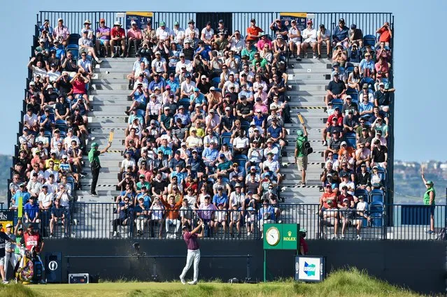 The US golfer Jordan Spieth tees off on the 6th hole at the British Open golf tournament at Royal St George’s in Kent, United Kingdom on July 17, 2021. (Photo by Greig Cowie/Rex Features/Shutterstock)