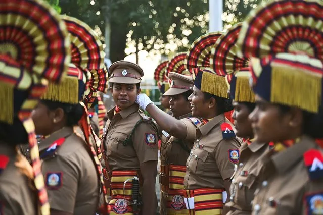 Cadets prepare to take part in a full dress rehearsal for the upcoming Republic Day parade, in Chennai on January 24, 2024. (Photo by R. Satish Babu/AFP Photo)