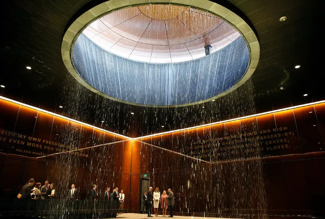 U.S. first lady Melania Trump and Sara Netanyahu look at the Contemplative Court fountain during a visit to the African American Museum of History and Culture in Washington, U.S., February 15, 2017. (Photo by Joshua Roberts/Reuters)