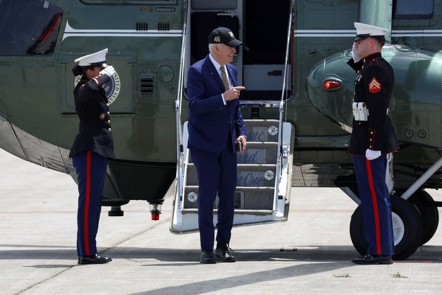 U.S. President Joe Biden walks from Marine One to Air Force One at Stewart International Airport, in New York on May 25, 2024. (Photo by Tom Brenner/Reuters)