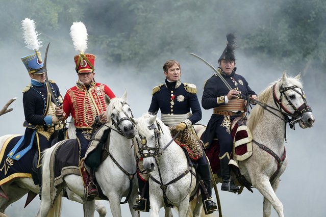 Reenactors take part during the Battle of Waterloo Reenactment on July 02, 2023 in Waterloo, Belgium. The 1815 battle marked the end of the Napoleonic Wars, when a British-led coalition under the command of the Duke of Wellington defeated the French army under the command of Napoleon Bonaparte. (Photo by Pier Marco Tacca/Getty Images)