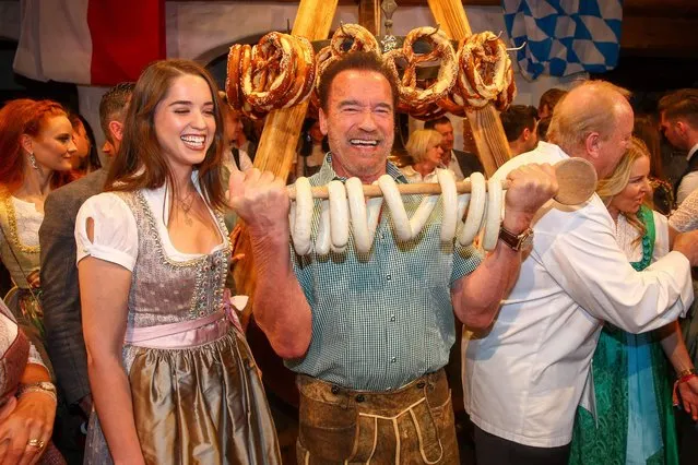 Arnold Schwarzenegger and his daughter Christina Maria Aurelia Schwarzenegger, (L) during the 29th Weisswurstparty at Hotel Stanglwirt on January 24, 2020 in Going near Kitzbuehel, Austria. (Photo by People Picture/Splash News)