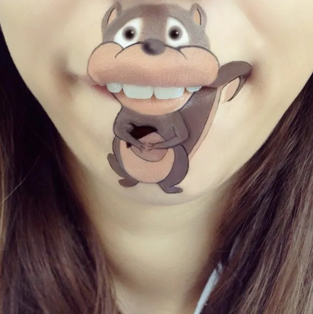 Makeup artist Laura Jenkinson paints popular cartoon characters on her face, using her own mouth as the teeth and lips of her subjects. Here, a chipmunk from “Alvin and the Chipmunks” is depicted on Jenkinson. (Photo by Laura Jenkinson/Caters News)