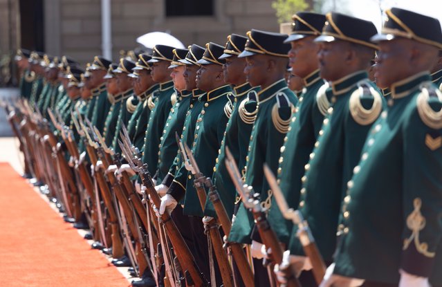 Presidential guards wait for the arrival of President of Angola Joao Lourenco during his state visit at the Union Buildings, Pretoria, South Africa, 12 December 2024. The two leaders will have meetings aiming at strengthening the ties between the two countries. (Photo by Kim Ludbrook/EPA/EFE)