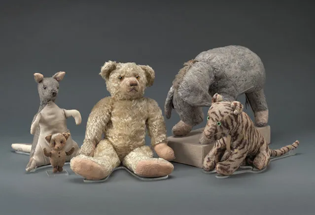 This July 2016 photo provided by the New York Public Library's Digital Imaging Unit shows Winnie-the-Pooh and friends original stuffed toy animals in New York after their restoration. (Photo by New York Public Library's Digital Imaging Unit/Pete Riesett and Steven Crossot via AP Photo)