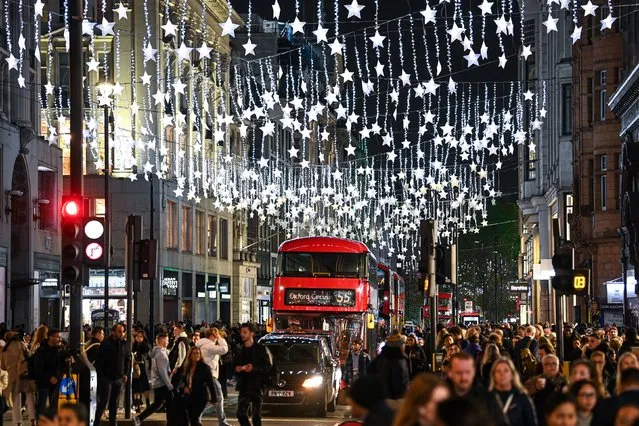 Oxford Street in London following its annual Christmas light-switch on consisting of 5,000 star lights on Wednesday, November 2, 2022. (Photo by Doug Peters/PA Images via Getty Images)