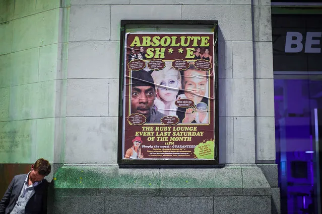 Promotional Ruby Lounge poster on High Street . Revellers out in Manchester City Centre in Manchester, UK on September 11, 2016. (Photo by Joel Goodman/London News Pictures)