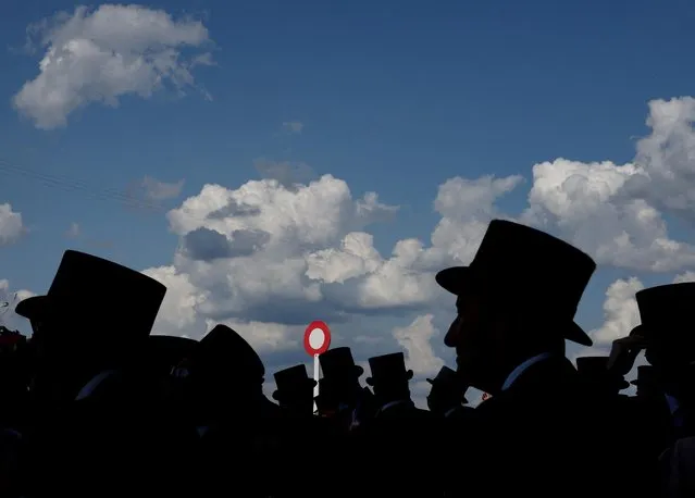 A general view of racegoers at the finishing post on ladies day at royal ascot a the Royal Ascot in Ascot, Britain on June 22, 2023. (Photo by Toby Melville/Reuters)