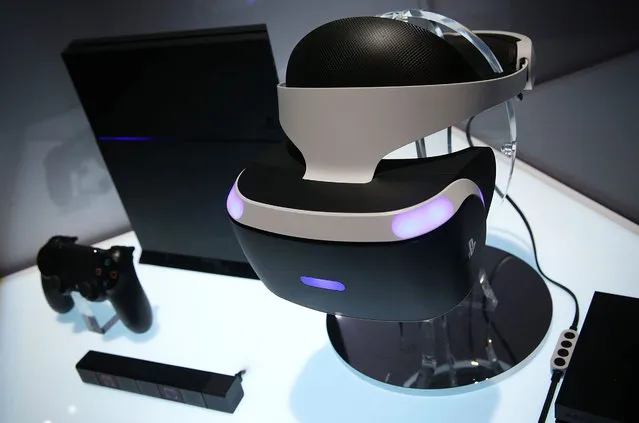 A reference model of the Sony PlayStation VR viewer is on display with a PlayStation 4 System during a press event for CES 2016 at the Mandalay Bay Convention Center on January 5, 2016 in Las Vegas, Nevada. CES, the world's largest annual consumer technology trade show, runs from January 6-9 and is expected to feature 3,600 exhibitors showing off their latest products and services to more than 150,000 attendees. (Photo by Alex Wong/Getty Images)