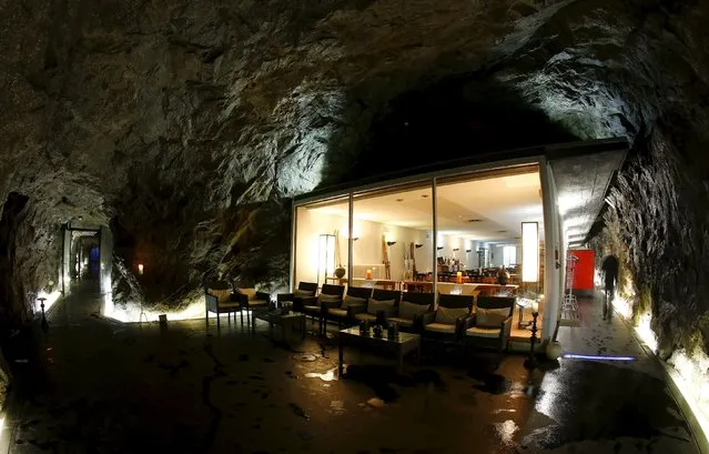 A view shows the restaurant at the Hotel La Claustra in a former Swiss army bunker on the St. Gotthard mountain pass, Switzerland August 8, 2014. With the threat of foreign invasion a thing of the past, thousands of military bunkers and fortresses in Switzerland have been put to commercial use, from hotels to data centres, museums to cheese factories. (Photo by Arnd Wiegmann/Reuters)