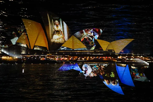 Images of a special six-minute projection showcase onto the sails of the Sydney Opera House on February 25, 2021 in Sydney, Australia. In celebration of the reopening of the Opera House and the re-emergence of the cultural sector, the projections showcase the special memories and personal experiences that have brought people together under the world-famous sails. (Photo by Hanna Lassen/Getty Images)