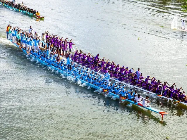 A traditional boat race was held at the Titas River in Brahmanbaria on September 7, 2023. (Photo by Muhammad Hossain/Solent News)