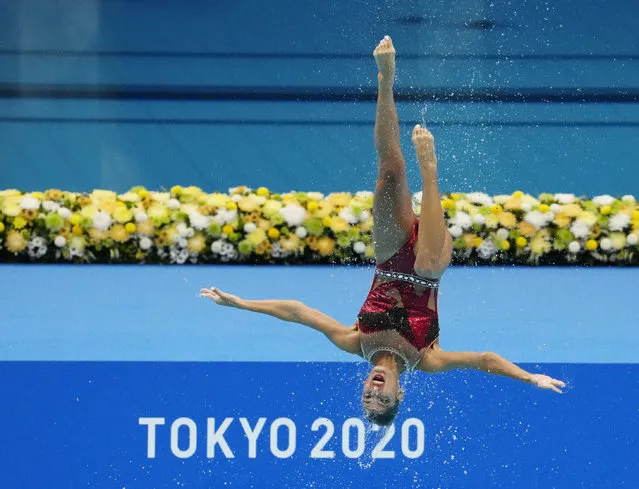 Egypt competes in the artistic swimming women's team technical routine during the Tokyo 2020 Olympic Summer Games at Tokyo Aquatics Centre on August 6, 2021. (Photo by Rob Schumacher/USA TODAY Sports)