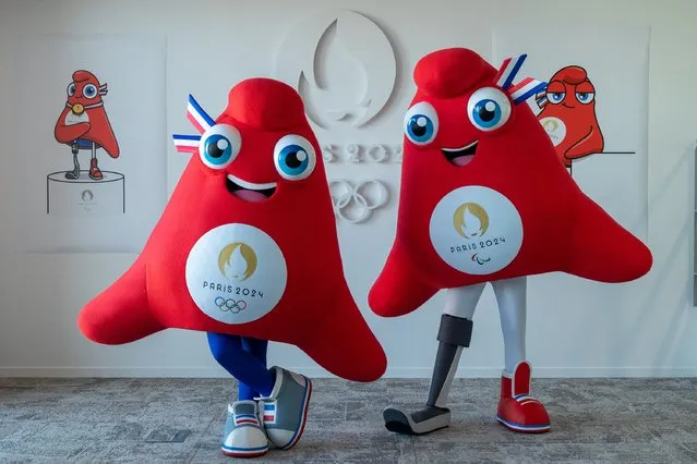 The Phryges, modelled on phrygian caps, are unveiled as the mascots for the Paris 2024 Summer Olympic and Paralympic Games on November 10, 2022 in Paris, France. (Photo by Marc Piasecki/Getty Images)