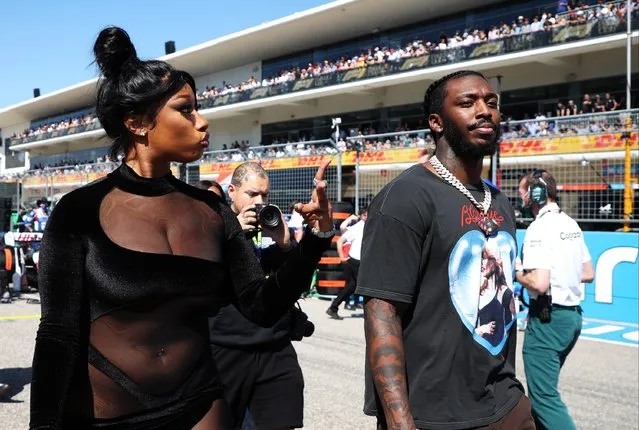 Rapper Megan Thee Stallion walks on the grid before the F1 Grand Prix of USA at Circuit of The Americas on October 24, 2021 in Austin, Texas. (Photo by Chris Graythen/Getty Images)