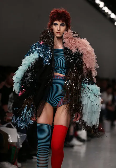A model presents a creation at the Central St Martin's catwalk show during London Fashion Week in London, Britain February 17, 2017. (Photo by Neil Hall/Reuters)