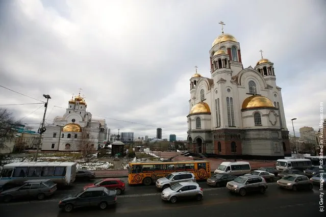 A general view of the Cathedral on the Blood in Yekaterinburg, Russia