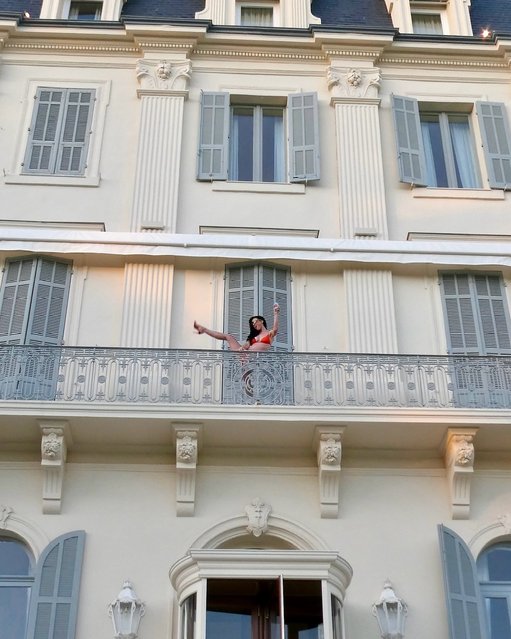 American singer-songwriter Katy Perry kicks up her leg on a French balcony in the first decade of June 2024. (Photo by katyperry/Instagram)