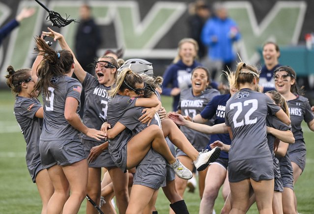 Marriotts Ridge celebrates their win over Severna Park during the Maryland 3A girls' championship on May 25, 2022. (Photo by Jonathan Newton/The Washington Post)