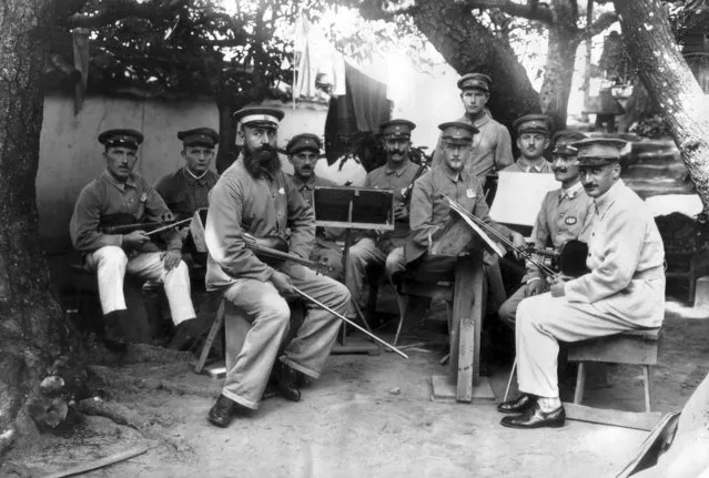 Members of a German POW orchestra pose at the Marugame camp in Kagawa Prefecture, Japan, in the mid-1910s. (Photo by Kyodo News)
