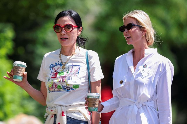 Wendi Murdoch, co-chief executive officer of Big Feet Productions, left, and Ivanka Trump, former senior adviser to Donald Trump, during the Allen & Co. Media and Technology Conference in Sun Valley, Idaho, US, on Thursday, July 10, 2025. The annual event has been a historic breeding ground for media deals and is usually a forum for tech and media elites to discuss the future of their industry. (Photo by Brendan McDermid
/Reuters)