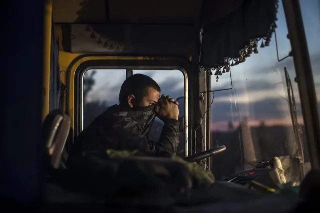 A driver sits inside a bus during an exchange of prisoners-of-war (POWs) near Donetsk, eastern Ukraine, in this September 21, 2014 file photo. (Photo by Marko Djurica/Reuters)