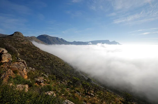 Vehicles drive along the scenic Ou Kaapse Weg as seasonal fog covers the city in Cape Town, South Africa, May 29, 2016. (Photo by Mike Hutchings/Reuters)