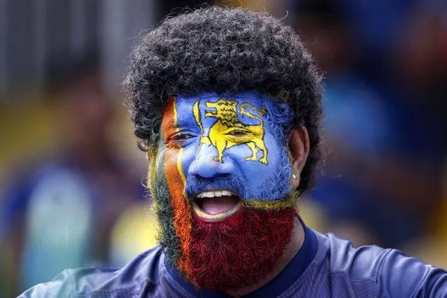 A Sri Lankan fan cheers prior to the Asia Cup final cricket match between India and Sri Lanka in Colombo, Sri Lanka, Sunday, September 17, 2023. (Photo by Pankaj Nangia/AP Photo)