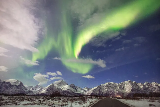 The Aurora Borealis seen across the sky in Lapland, Finland. The beautiful phenomenon was captured by photographer Marko Korosec on a trip to the arctic region of Lapland in Northern Finland. He used long exposures on his Canon DSLR to create the stunning images. (Photo by Marko Korosec/Barcroft Media)